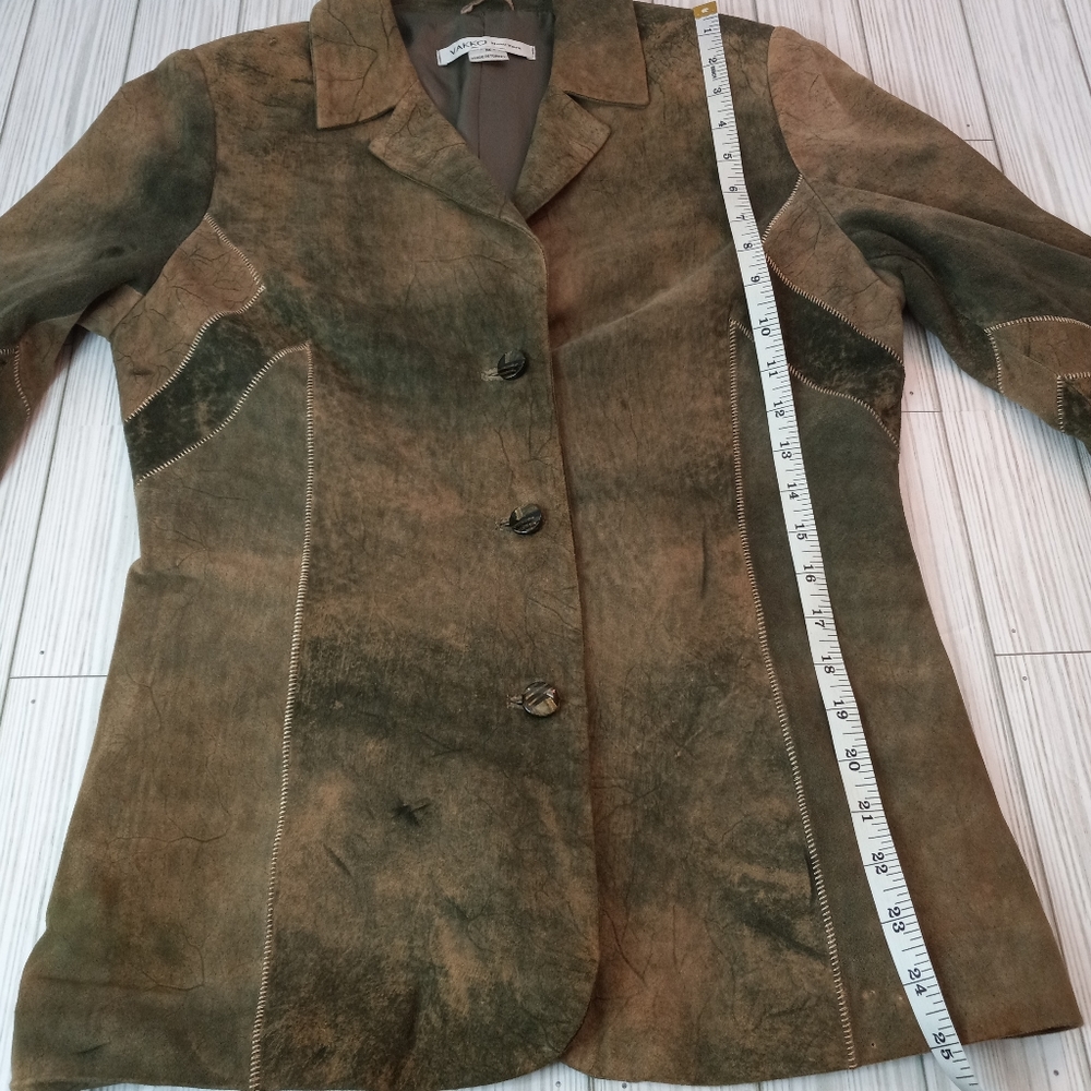 Vakko Patchwork Lamb Leather Blazer Jacket - image 8